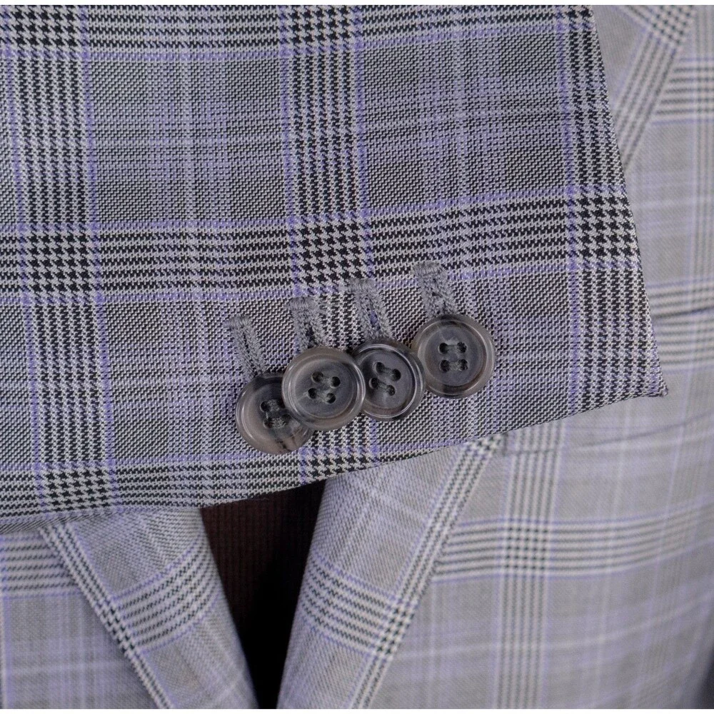 DAVID AUGUST Couture Blazer Men's 38XS Sport Coat Plaid Surgeon's Cuffs Jacket